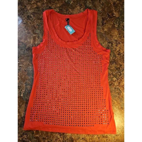 maurice tank top women Size Lg Orange Studded Lightweight‎ Flowy NWT - Picture 1 of 8